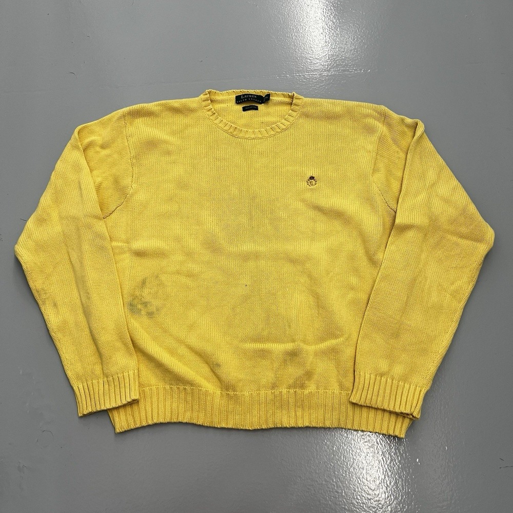 Lauren Ralph Lauren Womens XL Yellow Cotton Crest Crewneck Sweater